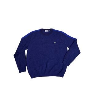 Lacoste Wool Sweater Mens XL Blue Striped 100% Wool Preppy Business Casual